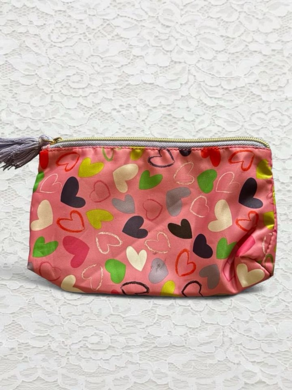 Pink heart makeup bag